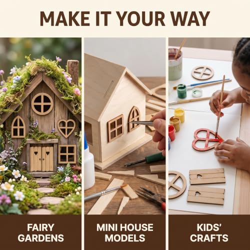 12Pcs Brown Wooden Fairy Garden Door,Blank Doors Fairy House Door and Windows Ornaments Tree Statues for Tree Trunk Yard Decoration Miniature Garden Buildings and Structures