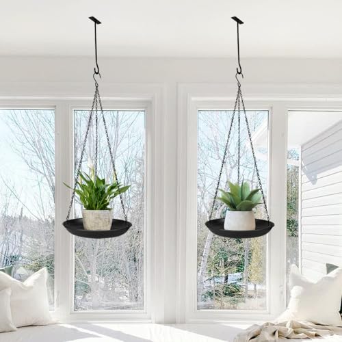 ARTORA Metal Plant Hanger, Indoor Decorative Wall Plant Hanging Basket Black Pot Holder Ceiling Flower Planter Hanging Chain with Long Hook (2 Pack)