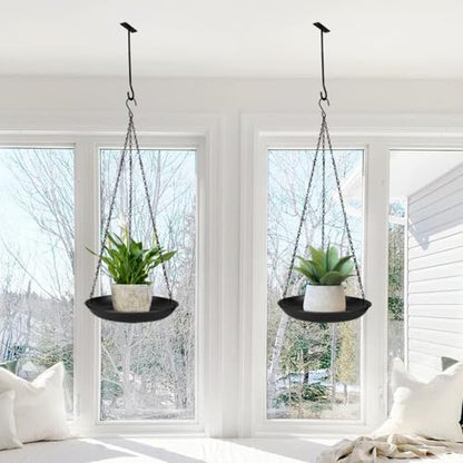 ARTORA Metal Plant Hanger, Indoor Decorative Wall Plant Hanging Basket Black Pot Holder Ceiling Flower Planter Hanging Chain with Long Hook (2 Pack)