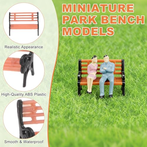 M METERXITY 10-Pack Miniature Park Bench Models, 0.6x0.3x0.4 Inch ABS Mini Village Garden Chair for Terrarium/DIY Micro Landscaping/Dollhouse, Train Platform Bench Figurine [Brown Black] - size: 0.6x0.3x0.4 Inch