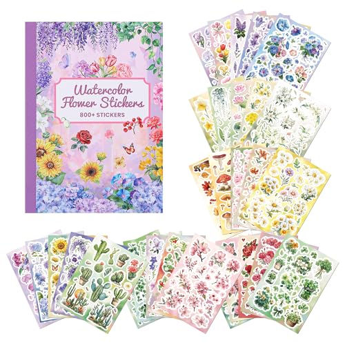 800+ PCS Floral Sticker Book for Journaling Supplies, Leaf Flower Watercolor Botanical Stickers for DIY Craft Scrapbooking Aesthetic Room Decor Junk Journal Bullet Journals Collage - color: Pressed Flower II