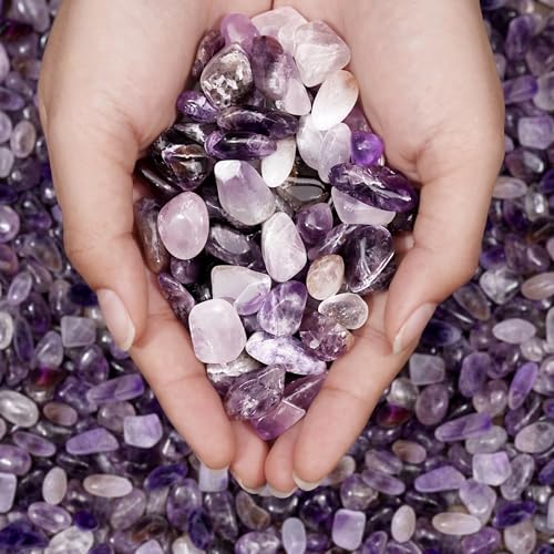 Chevron Amethyst Chips 2lb (2000+ Pieces) ?5-8mm Natural Purple & White Banded Crystals for Healing, Jewelry Making, Plants, Aquarium Decor & Spiritual Gifts ?Stone of Intuition & Protection - color: Chevron Amethyst, size: 2LB