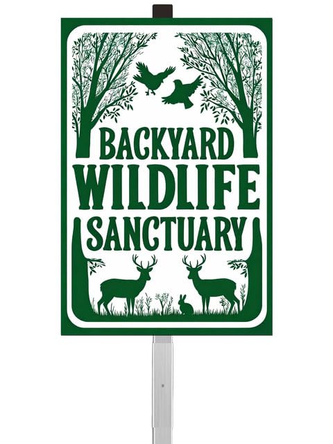 Backyard Wildlife Sanctuary, 28" Tall Rust Resistant Metal Sign with Stake, High Visibility, 8" x 12", Outdoor Decor - color: c9, size: Silver Sleeve 28" Ht