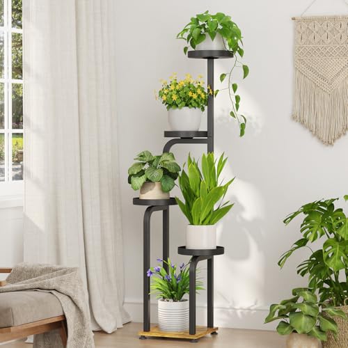 iDavosic.ly Tall Plant Stand Indoor, Corner Tiered Metal Trays, Black Brown - color: Black