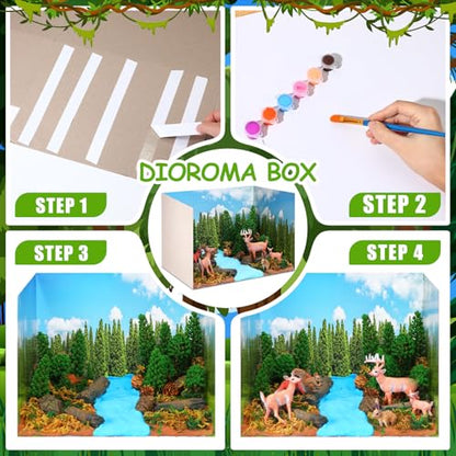 Simgoing Forest Diorama Kit Project Supplies Include Woodland Animals Figures Deer Figures Artificial Model Tree Fake Rocks Moss with Gift Box for Gifts Birthday Christmas Party Favors - style: Woodland Animals