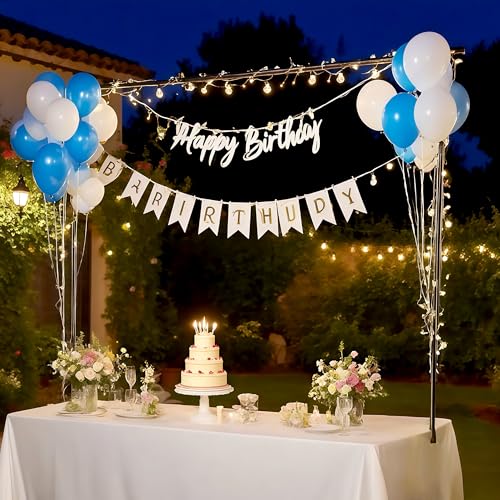 Over The Table Rod Stand with Clamps Black Table Balloon Arch Frame | Adjustable 15''-47'' Height 31"-90" Length Table Rod Stand and Fairy Lights Hanging for Wedding Birthday Home Party Decor - color: Black