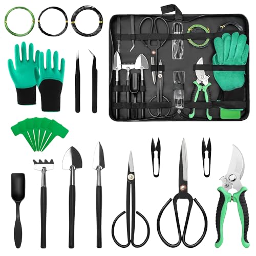 Bonsai Tool Kit, 21 Pcs Stainless Steel Pruning Shears & Scissors