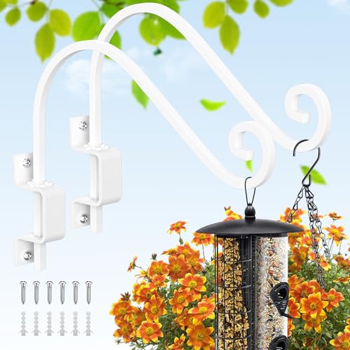 2 Pack 15" Swivel Plant Hangers Outdoor – Heavy Duty Metal Hanging Brackets for Bird Feeders, Flower Baskets, Lanterns & Wind Chimes – 180° Rotating Hooks for Patio, Garden, Porch & Balcony (White) - color: White