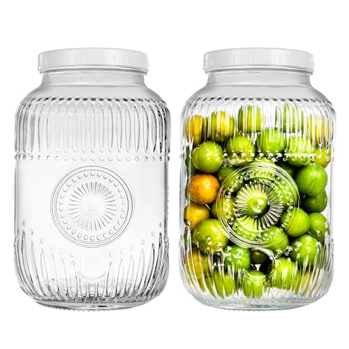Amzcku 128 oz Vintage Mason Jars with Lids, Regular Mouth Canning Jar, Safe For Storage, Canning, Pickling, Preserving, Fermenting, DIY Crafts & Decor 2 Pack - size: 128 OZ 2Pack