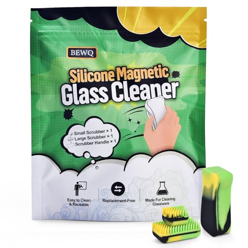 Magnetic Glass Cleaner Kit, Dual Silicone Scrubbers with Handle, Black - color: Black