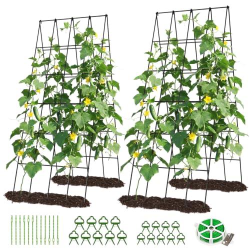 DoCred 39.4" H Cucumber Trellis, 2 Pack Foldable A Frame Garden Trellis - color: Black, size: 39.4" H (Standard)