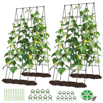 DoCred 39.4" H Cucumber Trellis, 2 Pack Foldable A Frame Garden Trellis - color: Black, size: 39.4" H (Standard)