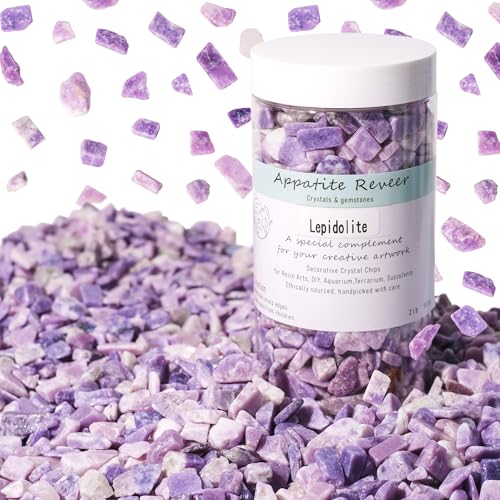 Lepidolite Crystal Chips 2lb (1200+ pcs) -8-15mm Natural Purple Mica Stones for Aquarium Gravel, Terrarium Decor, Plant Healing,Jewelry Making, Anxiety Relief & Spiritual Gifts - color: Lepidolite, size: 2LB