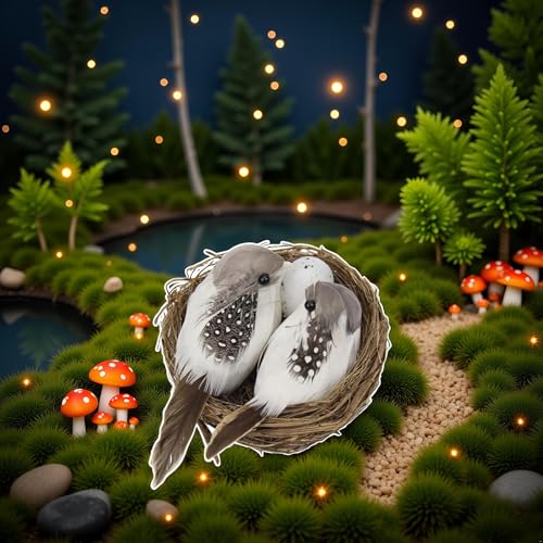 Jowxsx Artificial Birds and Bird Nest and Bird Egg Set Miniature Lifelike Ornament for Home Garden Party Lawn Decoration Photography Prop for DIY Fairy Garden Micro Landscaping Decor