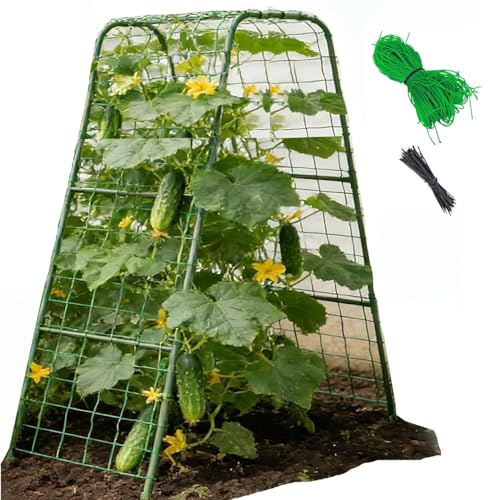 Cucumber Trellis for Raised Bed, U-Shape Garden Arch Metal Support for Climbing Plants, Metal Arch Plant Support Vegetables Trellis, Plant Support for Vine Outdoor (47x15.7in) NOT for Heavy Plant