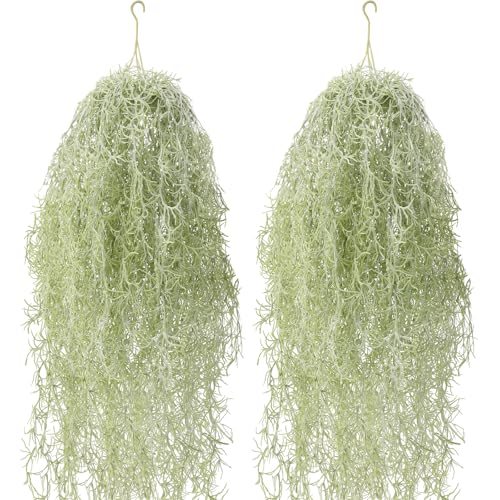 Hotop 2 Pc Artificial Spanish Moss Halloween Gothic Decor,Green | Large Hanging Greenery for Potted Plants, Indoor Outdoor Spooky Vibe, Realistic Texture with Metal Hooks, Versatile Styling - color: Green