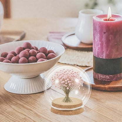 ABOOFAN 5pcs Glass Clear Cloche Globe Display Dome with Wood Base 10cm Decorative Glass Cloche Bell Jar Display Case for Valentines Day Collectibles Enchanted Rose Specimens Snow Globe Craft