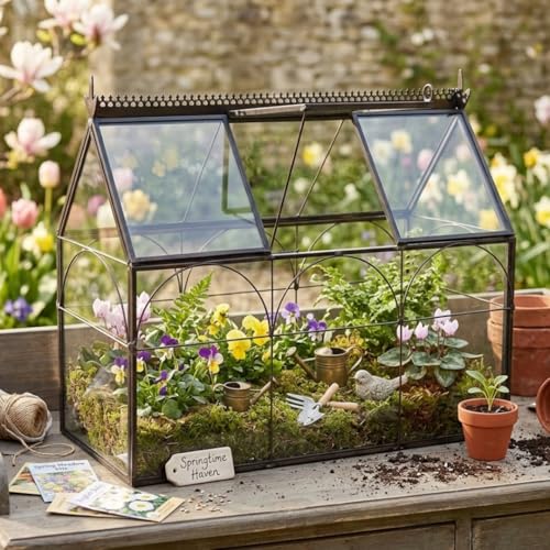 D'Eco Glass Greenhouse Plant Terrarium, Centerpiece & Wedding Letterbox | Tabletop Geometric Planter Terrarium, Dims 10x4.5x9", Fill with Succulents, Moss, Air Plants, Ferns & Seasonal Home Decor - size: Greenhouse