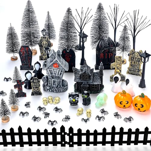 Colingmill 56 Pcs Halloween Village Ornaments Accessories Figurines Set