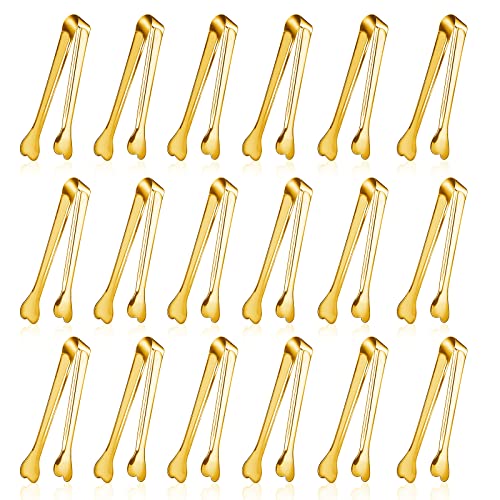 18 Pack Premium Small Serving Tongs, Mini Stainless Steel Appetizer Tongs 4.33Inch Gold - color: Gold