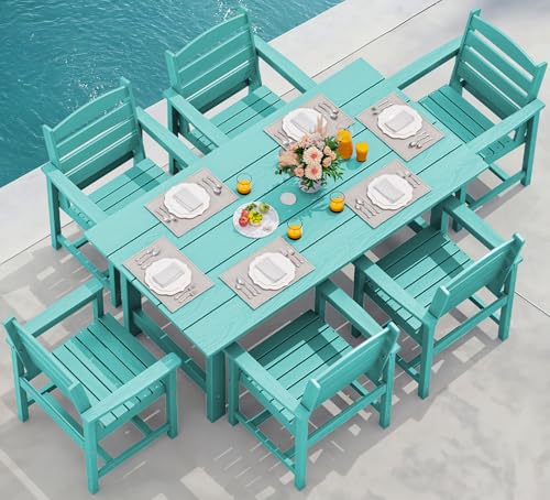 SERWALL 7 Pcs Outdoor Dining Set, 67" HDPE Dining Set for 6, Aruba - color: Aruba, size: 7-Piece (1 Table + 6 Chairs)