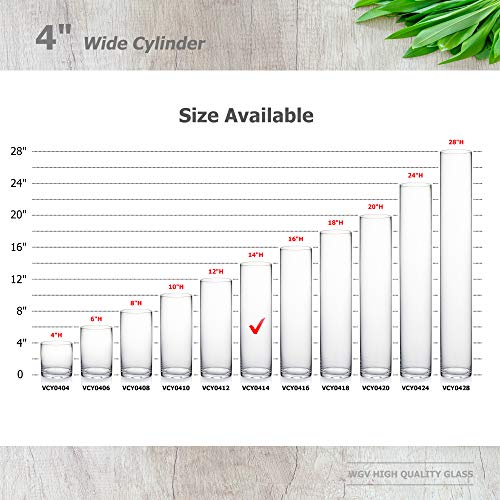 WGVI Quality Thick Weighted Tall Clear Cylinder Glass Vases, 4" W x 14" H, Flower Arrangement Floating Candle Holders Wedding Centerpieces Floral Bouquet Container Home Accent Decor, 1 Piece - size: 4"x14"H