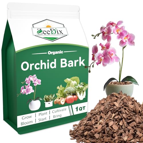 ZeeDix 1QT Orchid Bark for Plants, Soil Amendment for Orchids & Houseplants | Organic Chunky Pine Bark, Uniform 3/8–5/8 Inch Chips, Prevents Soil Compaction, Boosts Root Aeration & Fast Drainage - size: 1 Quart