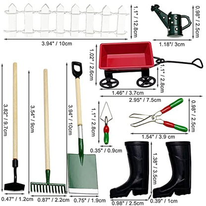 Miniature Fairy Garden Farming Tools 9 Packs for 1:12 Dollhouse | Mini Metal Spade Pestle Rake Wagon Kettle Wood Fence Yard Supplies Dollhouse Decor Micro Landscape Scene Model Accessories