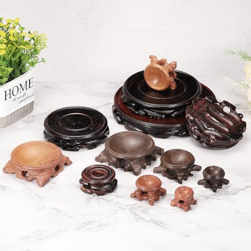 MECCANIXITY Wooden Stand Holders Displays Base 50mm Diameter Black for Vase Bonsai Stone Pack of 2