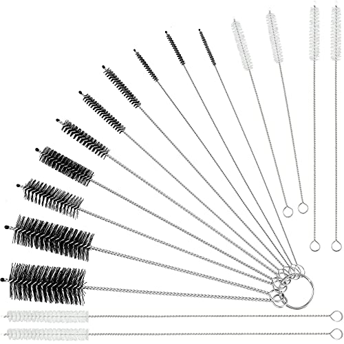 Reusable Straw Cleaning Brushes Bottle Test Tube Long Straw Cleaning Brush Nylon Washing Tool Reusable Bottle Brush in Different Size(White-Black,16 Pieces) - color: White and Black