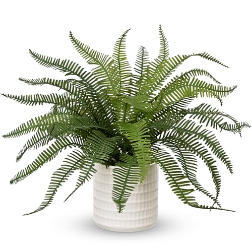 Hollyone 13" Fake Fern Faux Boston Fern in Pot Artificial Ferns for Outdoors Indoor Small Ferns Faux Potted Plants Greenery Bush for Patio Garden Farmhouse Windowsill Office Living Room Home Decor - color: Small #1