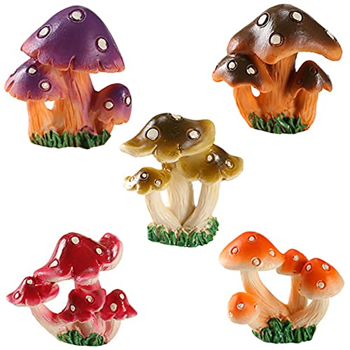 DIYOMR 5pcs Mushrooms Figurines, Creative Resin Mushroom Series Fairy Garden Accessories Craft Indoor Outdoor Decor - color: 5pcs