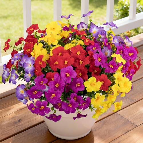 12 Bundles Artificial Flowers for Outdoors UV Resistant Fake Morning Glory - color: Red,fuchsia,light Purple,yellow