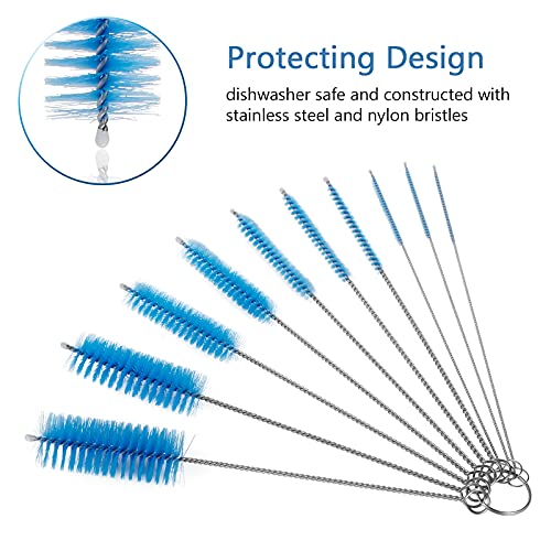 CiaraQ Bottle Cleaning Brushes, 8 Inch Nylon Tube Brush Set, Cleaner for Narrow Neck Bottles Cups with Hook, Set of 10pcs. (Pack of 2) - color: Blue, size: 8.0 Inch (10pcs) (Pack of 2)