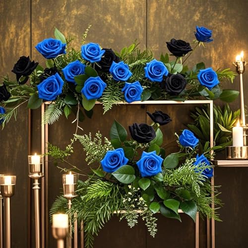 Yinsun 50pcs Mini Blue Roses, 1.57" Silk Artificial Flower Heads - color: Blue, size: 1.57 Inch