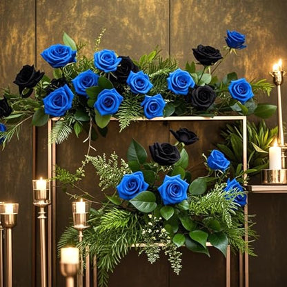 Yinsun 50pcs Mini Blue Roses, 1.57" Silk Artificial Flower Heads - color: Blue, size: 1.57 Inch
