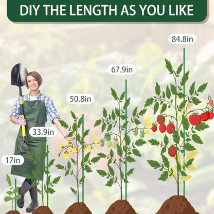 Garden Stakes 17Inch 20Pcs HOUNANG Adjustable Length Plant Support Stakes | DIY 4ft 5ft6ft7ft 8ft Fiberglass Plant Stakes for Gardening with14Connectors 50Ties for Indoor OutdoorPlants,Tomato,Vegetable - size: 17inch 20pcs