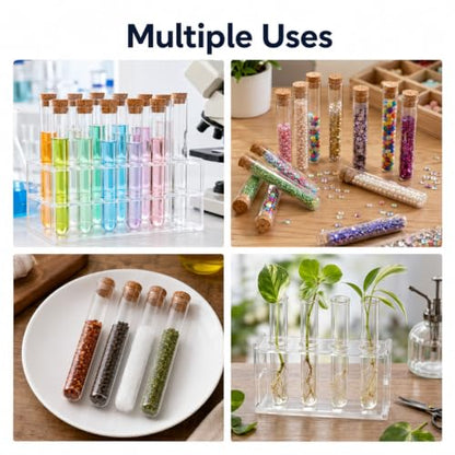 55 Pcs Plastic Test Tubes with Cork Stoppers, 35 mL Plastic Test Tubes, 0.8 x 6.1 in Propagation Tube Round Bottom Tube for Bath Salt, Candy, Beads, Powder, Party Favors and Lab Storage
