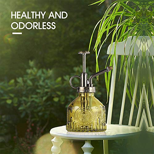 Plant Mister Glass Spray Bottle Small Plant Watering Can 6.4" Tall Retro Indoor Watering Can Bronze Plastic Top Pump for Garden Indoor Plant Sprayer - color: Army Green