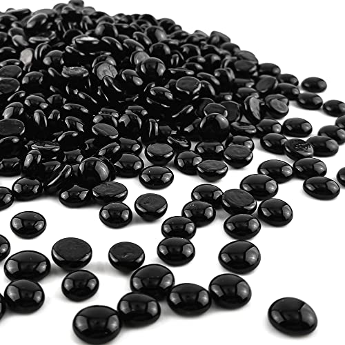 CYS EXCEL 5LBS Black Glass Gemstone Beads Vase Fillers Flat Marble Beads Multiple Color Choices Aquarium Decor Rocks Floral Stones Decorative Mosaic Glass Gem Pebbles - color: Black