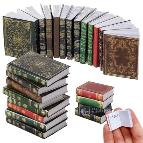 24 Pcs Miniatures Dollhouse Books, Assorted Mini Dollhouse Accessories Decoration Set for Dollhouse Decor - color: 24 Bookes