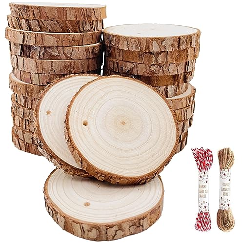Unfinished Natural Wood Slices 30Pcs 2.75-3.1 inch Wood Coaster Pieces Craft Wood kit Predrilled with Hole Wooden Circles Great for Arts and Crafts Christmas Ornaments DIY Crafts Rustic Wedding - size: 30 Pcs 2.75-3.1 inch