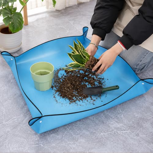 Waterproof Plant Repotting Mat for Indoor Gardening, Foldable Potting Mat,39.4" x 29.5" Square Transplanting Pad with Copper Buckles for Mess Control,Blue - color: Blue, size: 39.4" x 29.5"
