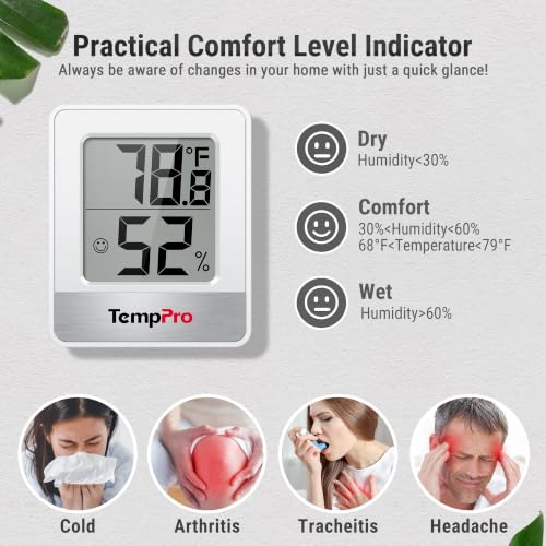 TempPro TP49 Digital Hygrometer Indoor Thermometer | Humidity Meter Room Thermometer with Temperature and Humidity Monitor Mini Hygrometer (Previously ThermoPro) - color: White Indoor Thermometer