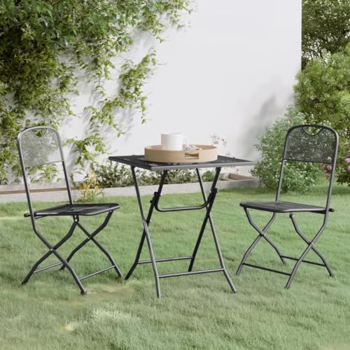 Small Patio Furniture Set 2 Pieces, 23.6"x23.6" Square Metal Folding Outdoor Table and Chairs for Balcony, Anthracite Steel Compact Lawn Bistro Dining for Porch and Garden - color: Anthracite-b, size: 23.6 x 23.6 x 28.3 in (W x L x H)