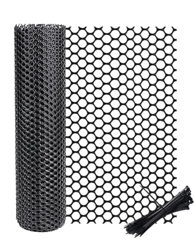 vensovo Black Plastic Wire Mesh 15.7IN x 10FT Roll - Chicken Wire Fencing for Poultry, Gardening Barrier, Balcony Guard for Cats and Dogs, Floral Craft Mesh with 20 Zip Ties - color: Black, size: 16IN x 10FT