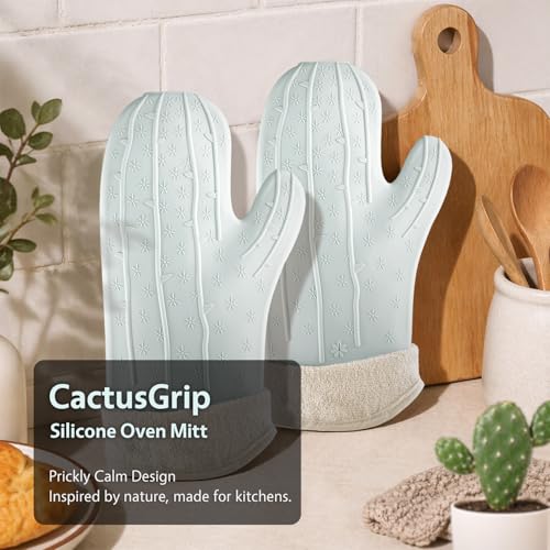 UMIRRO Cactus Silicone Oven Mitts Heat Resistant 2-Pack Set 13", Mint Green - color: Mint Green