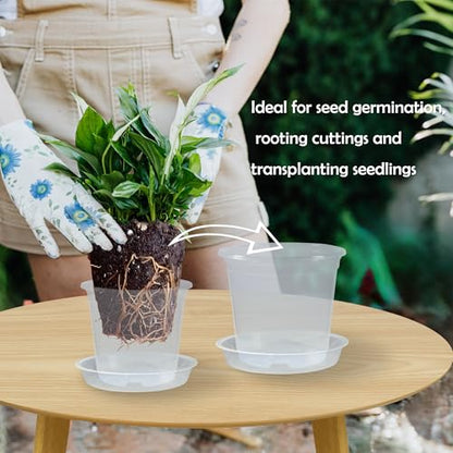 30 Pack 5/6/7 Inch Clear Nursery Pots with Drainage and 30 Pack Plant Saucers, Plant Pots for Plants Transparent Potting Containers for Plants Seeding Starter Pot (Clear, 5/6/7 Inch) - size: 5/6/7 Inch