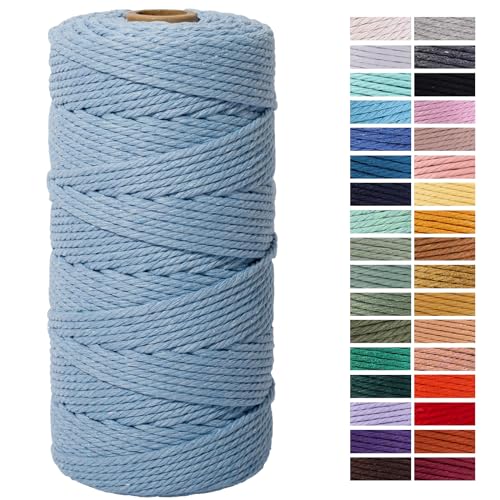 Baby Blue Macrame Cotton Cord 3mm x 109Yards, Colored Cotton Rope for Wall Hanging, Plant Hangers, Crafts, Knitting, Decorative Projects - color: Baby Blue, size: 3mm x 109yards
