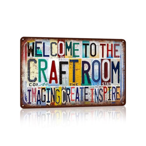 Vintage Welcome To The Craft Room Imaging Create Inspire | Wall Decor Metal Sign Tin Signs - color: Welcome-A-08